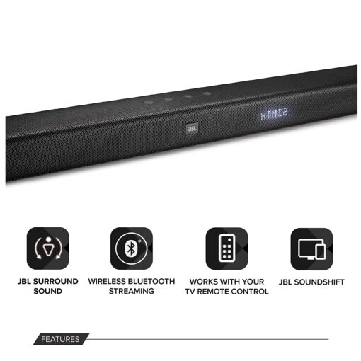 JBL Bar 2.1 Soundbar with Wireless Subwoofer (300 Watts, 4 Woofers, Dolby Digital, Surround Sound) 3