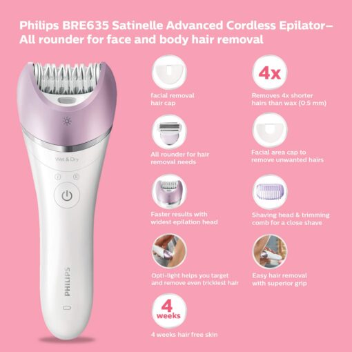 Philips BRE635 Satinelle Cordless Epilator- All rounder for face and body hair removal 1