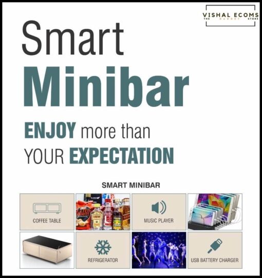 Smart coffee table Smart Mini Bar Multi Functional Coffee Table - White and Wooden Color- Refrigerator, High Bass Blue Tooth Speakers, Mobile Charger - New Latest Tech Table