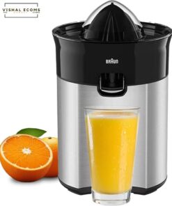 Braun Citrus Juicer CJ 5050, Direct Juice Spout, Anti-Drip Spout, Automatic Start/Stop, Easy Cleaning, Direct Serving System, Includes Protective Lid, 60 Watts, Black Metal