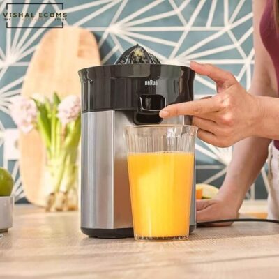 Braun Citrus Juicer CJ 5050, Direct Juice Spout, Anti-Drip Spout, Automatic Start/Stop, Easy Cleaning, Direct Serving System, Includes Protective Lid, 60 Watts, Black Metal