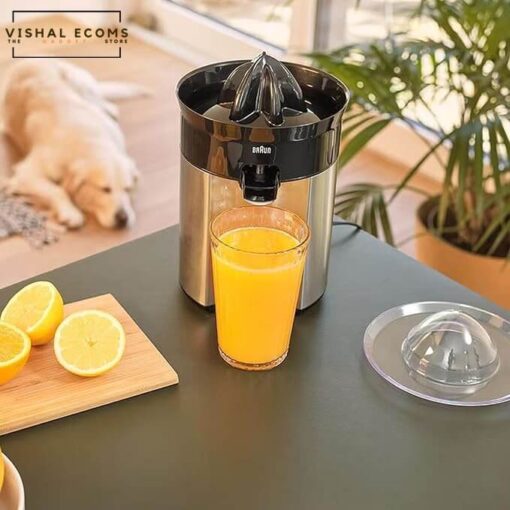 Braun Citrus Juicer CJ 5050, Direct Juice Spout, Anti-Drip Spout, Automatic Start/Stop, Easy Cleaning, Direct Serving System, Includes Protective Lid, 60 Watts, Black Metal