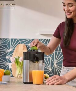 Braun Citrus Juicer CJ 5050, Direct Juice Spout, Anti-Drip Spout, Automatic Start/Stop, Easy Cleaning, Direct Serving System, Includes Protective Lid, 60 Watts, Black Metal