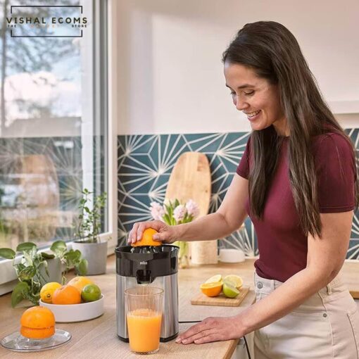 Braun Citrus Juicer CJ 5050, Direct Juice Spout, Anti-Drip Spout, Automatic Start/Stop, Easy Cleaning, Direct Serving System, Includes Protective Lid, 60 Watts, Black Metal